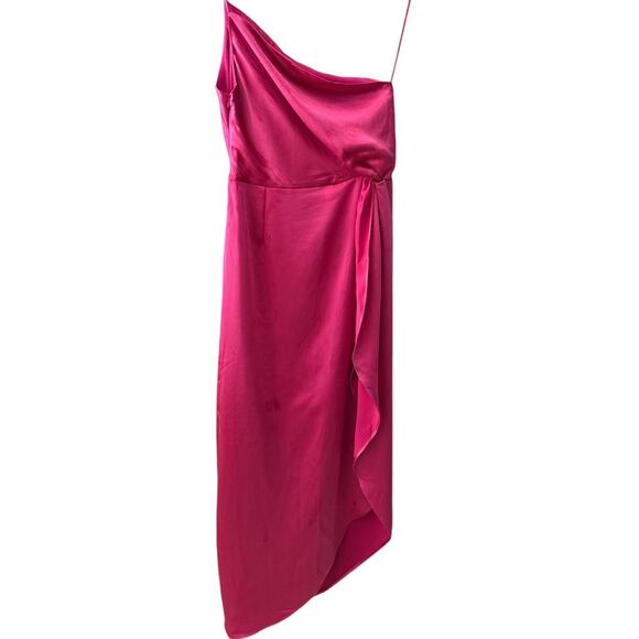 O.P.T. One Pretty Time One Shoulder Satin Midi Dress Barbie Pink Size Medium - Picture 6 of 10